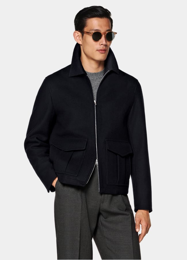 SUITSUPPLY Pure Wool Navy Bomber Jacket