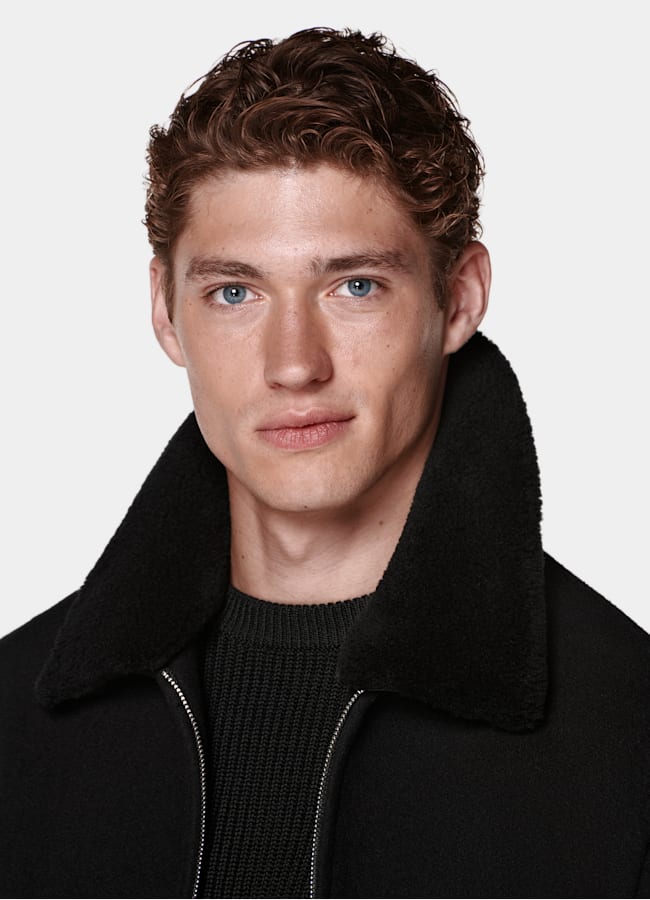 SUITSUPPLY Pure Wool Black Bomber Jacket