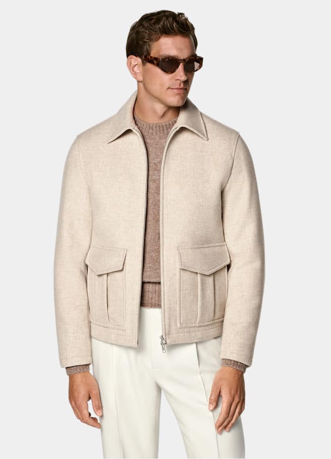 SUITSUPPLY Pure Wool Sand Bomber Jacket