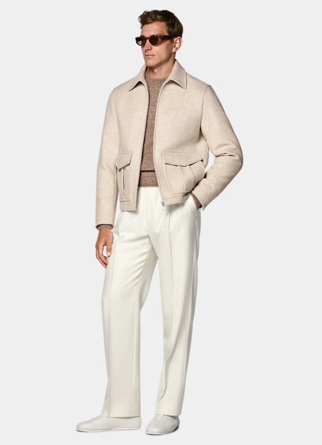 SUITSUPPLY Pure Wool Sand Bomber Jacket
