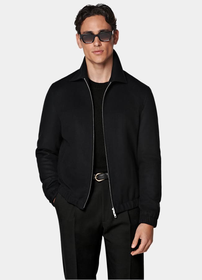 SUITSUPPLY Pure Cashmere by Colombo, Italy Black Bomber Jacket