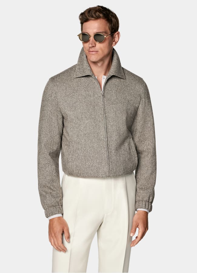 Brown Bomber Jacket in Pure Wool | SUITSUPPLY Brown Bomber Jacket in Pure Wool | SUITSUPPLY