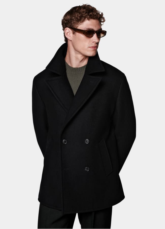 【24AW】DOUBLE FACE PEA COAT(BLACK) Black double-collar peacoat | Le 31 | Shop Men's Overcoats