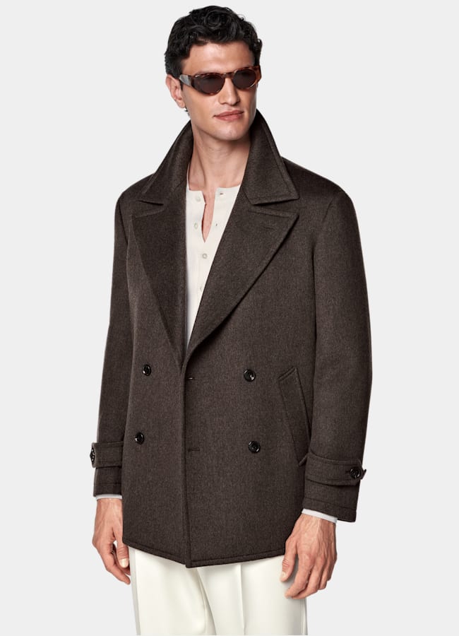 SUITSUPPLY Mélange laine et cachemire - Botto Giuseppe, Italie Caban marron foncé