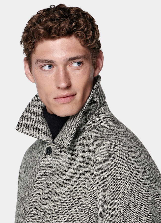 SUITSUPPLY Pure Wool by Moessmer, Italy Black Relaxed Raglan Overcoat