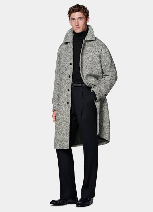 SUITSUPPLY Pure Wool by Moessmer, Italy Black Relaxed Raglan Overcoat