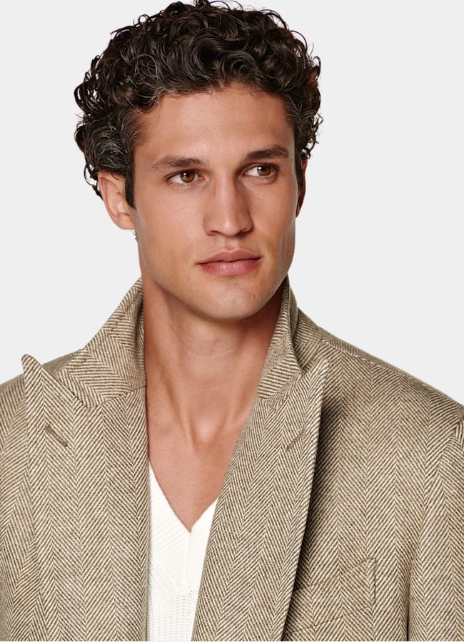 SUITSUPPLY Wolle Kaschmir von E.Thomas, Italien Grüner Mantel im Fischgrätmuster