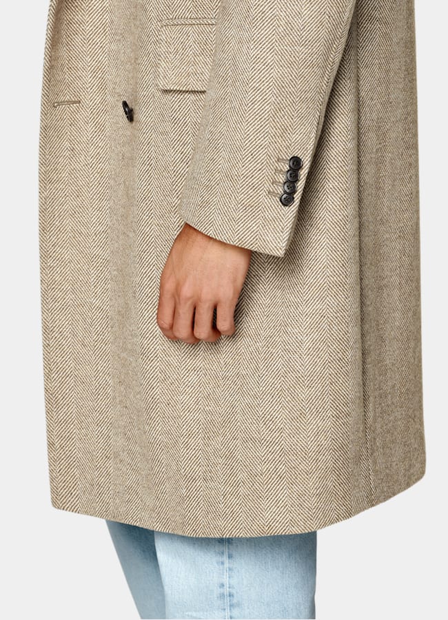 SUITSUPPLY Wolle Kaschmir von E.Thomas, Italien Grüner Mantel im Fischgrätmuster