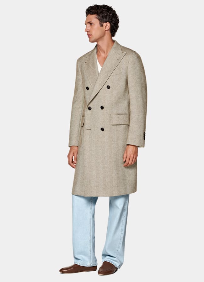 SUITSUPPLY Wolle Kaschmir von E.Thomas, Italien Grüner Mantel im Fischgrätmuster