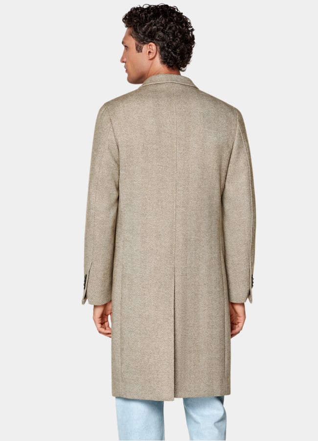 SUITSUPPLY Wolle Kaschmir von E.Thomas, Italien Grüner Mantel im Fischgrätmuster