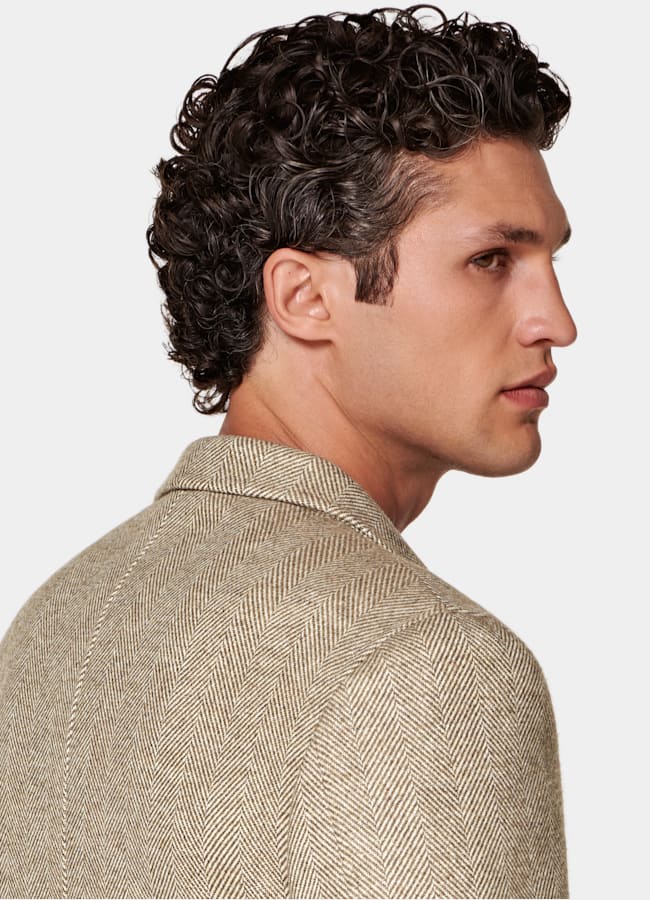 SUITSUPPLY Wolle Kaschmir von E.Thomas, Italien Grüner Mantel im Fischgrätmuster