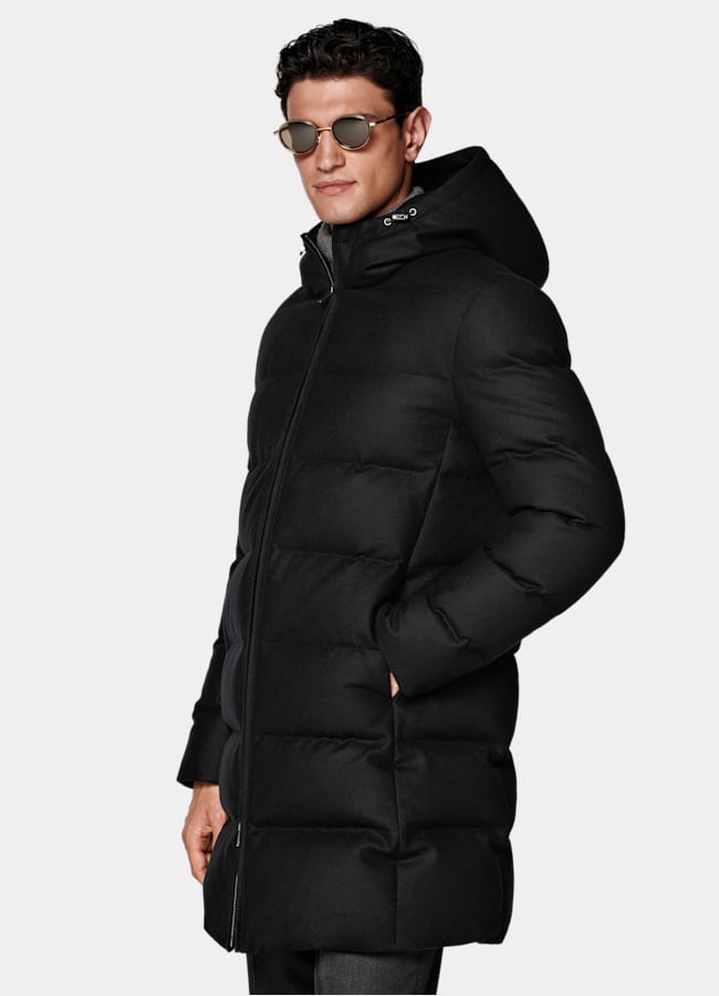 SUITSUPPLY Laine d&eacute;perlante - Vitale Barberis Canonico, Italie Doudoune longue noire