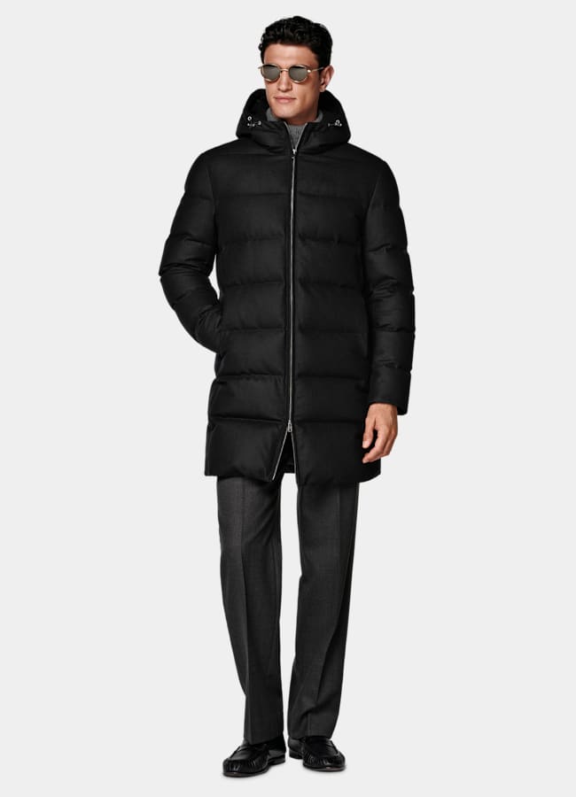 SUITSUPPLY Laine d&eacute;perlante - Vitale Barberis Canonico, Italie Doudoune longue noire