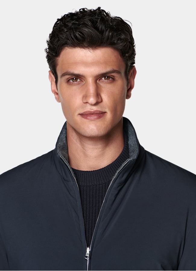 SUITSUPPLY Water-Repellent Technical Fabric by Olmetex, Italy Navy Reversible Bomber Jacket