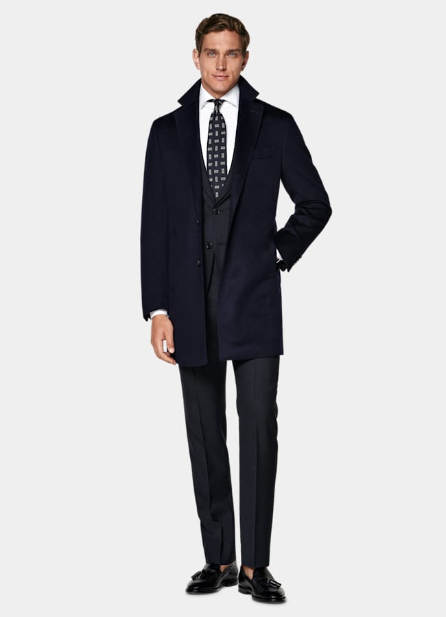 SUITSUPPLY Pure Circular Cashmere by Colombo, Italy Navy Overcoat