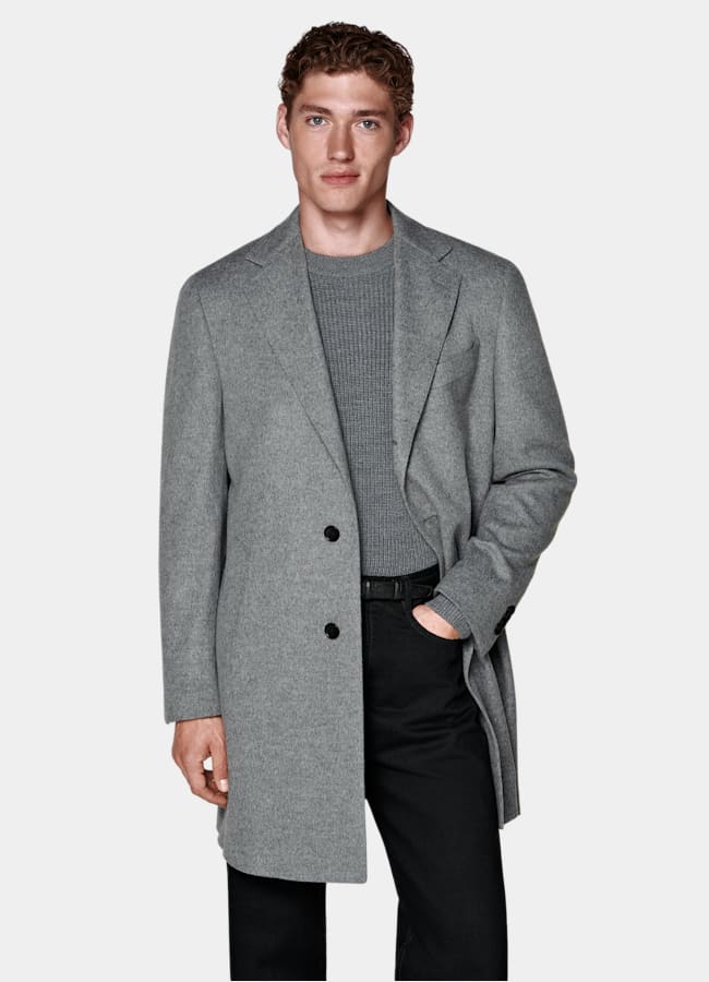 SUITSUPPLY Reine Schurwolle Mantel hellgrau