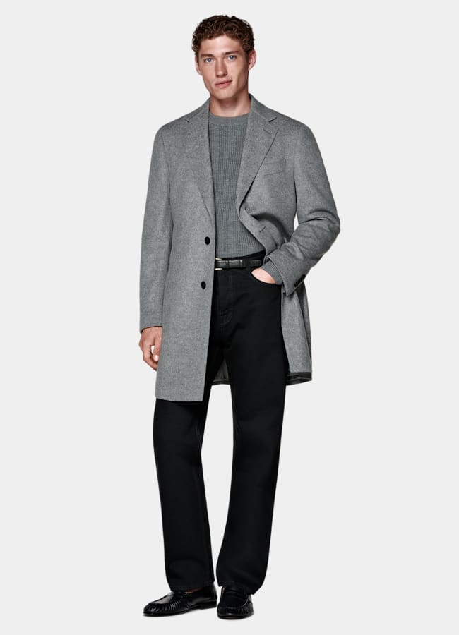 SUITSUPPLY Reine Schurwolle Mantel hellgrau