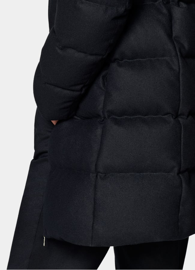SUITSUPPLY Water-Repellent Wool by Vitale Barberis Canonico, Italy Navy Long Down Jacket