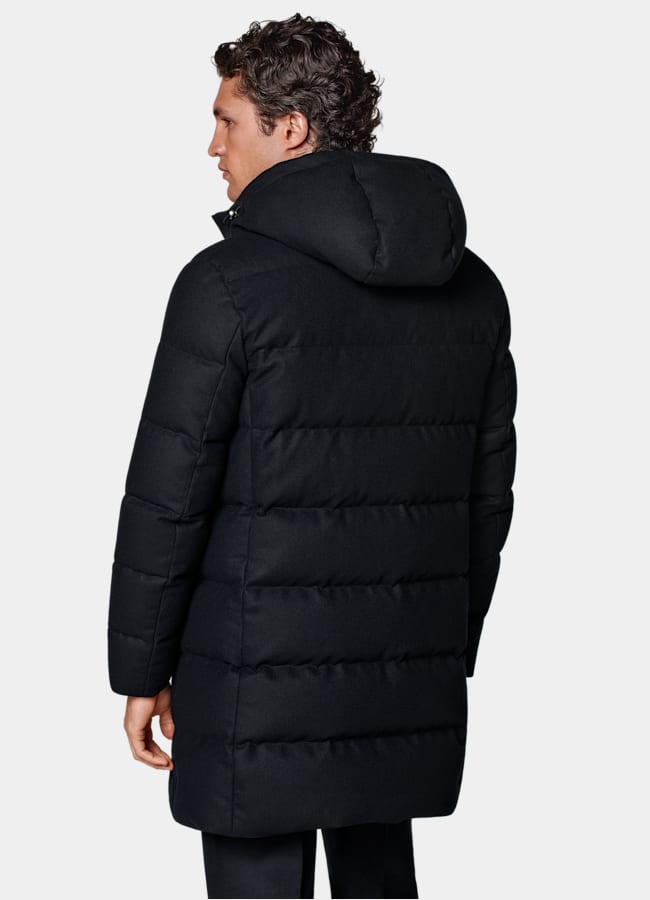 SUITSUPPLY Water-Repellent Wool by Vitale Barberis Canonico, Italy Navy Long Down Jacket