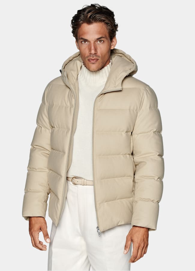 Light Brown Down Jacket in Water-Repellent Wool | SUITSUPPLY
