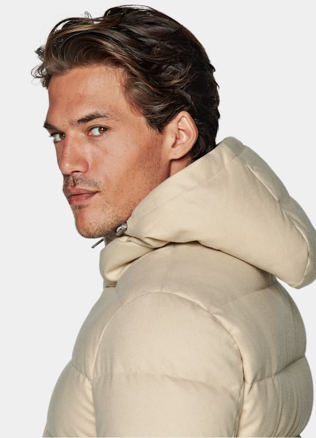 Light Brown Down Jacket in Water-Repellent Wool | SUITSUPPLY