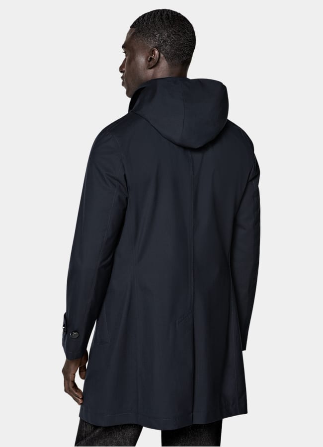 SUITSUPPLY Water-Repellent Wool Polyurethane by Vitale Barberis Canonico, Italy Navy Raincoat