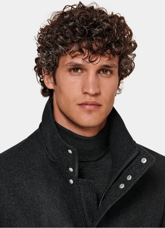 SUITSUPPLY Wool Cashmere by E.Thomas, Italy Dark Grey Padded Parka