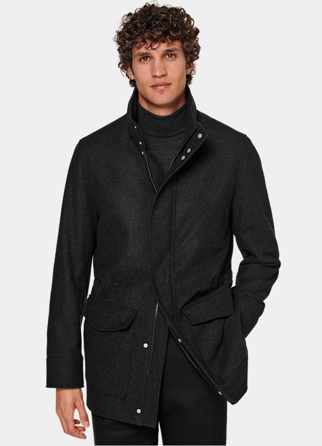 SUITSUPPLY Wool Cashmere by E.Thomas, Italy Dark Grey Padded Parka