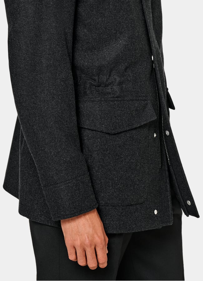 SUITSUPPLY Wool Cashmere by E.Thomas, Italy Dark Grey Padded Parka