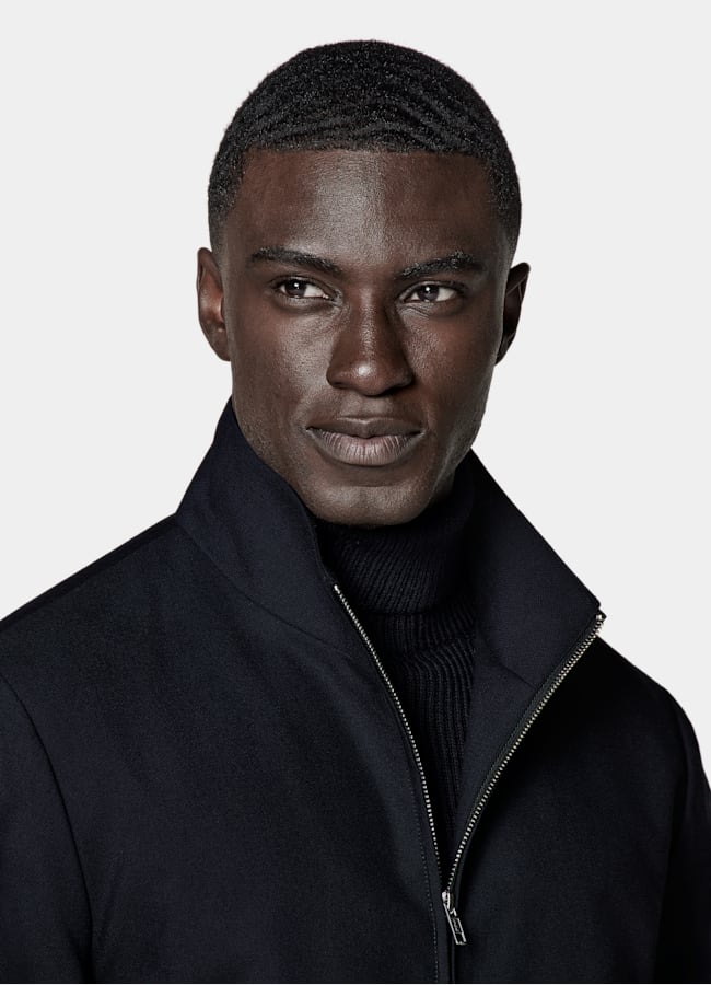 SUITSUPPLY Wrinkle-Free 4-Ply Wool by Rogna, Italy Navy Bomber Jacket