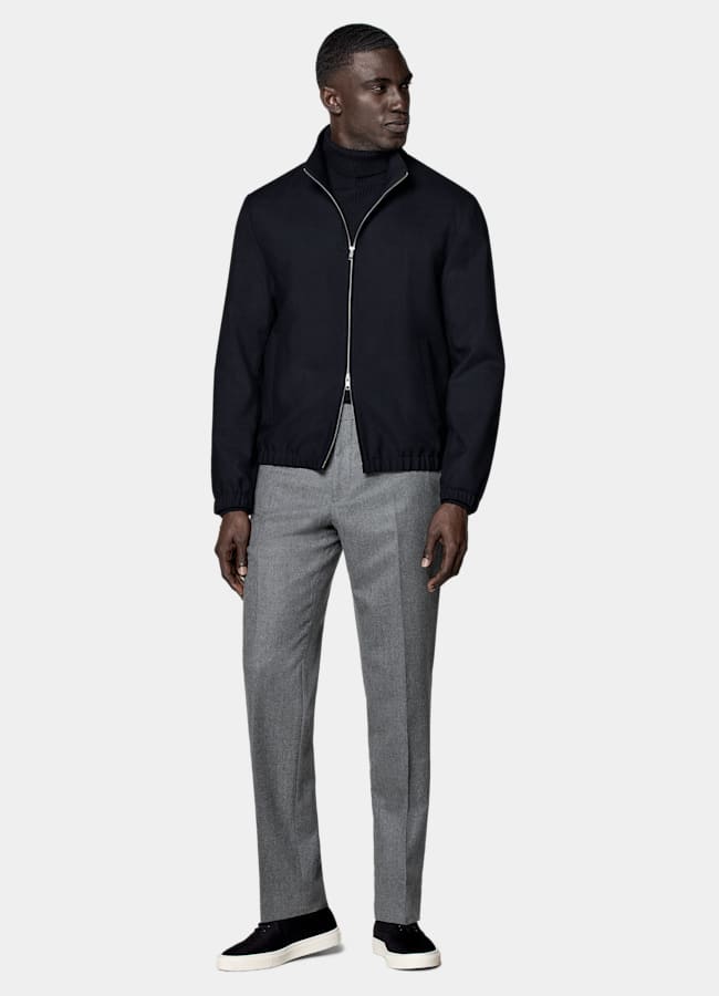 SUITSUPPLY Wrinkle-Free 4-Ply Wool by Rogna, Italy Navy Bomber Jacket