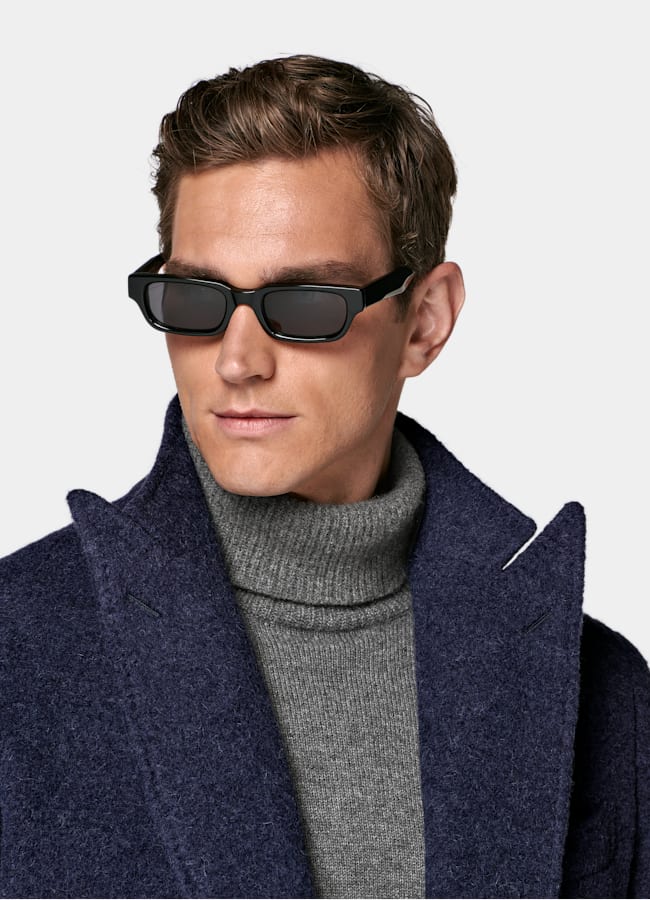 SUITSUPPLY Alpaca Polyamide by Ferla, Italy Mid Blue Belted Overcoat