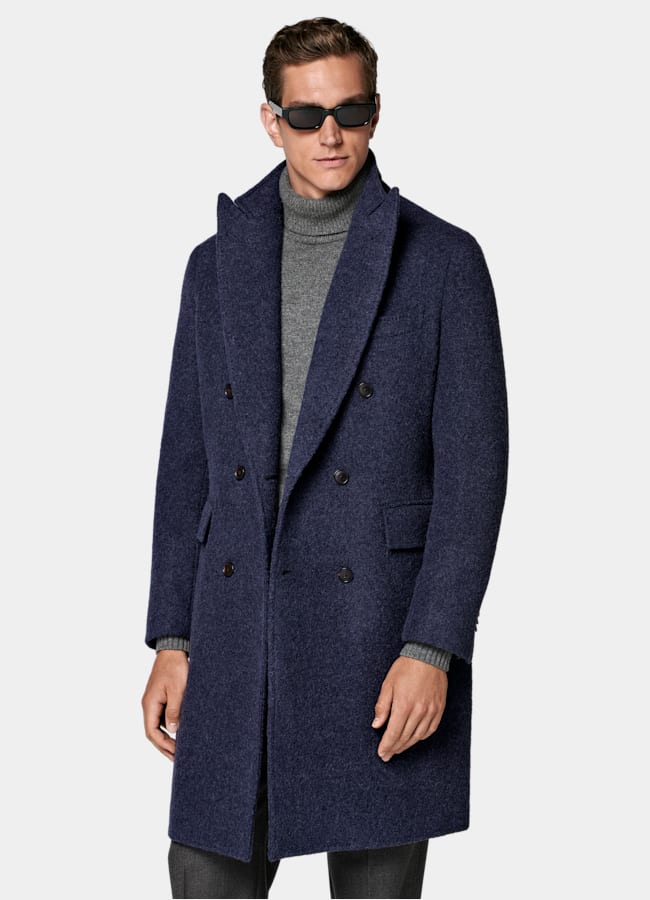 SUITSUPPLY Alpaca Polyamide by Ferla, Italy Mid Blue Belted Overcoat