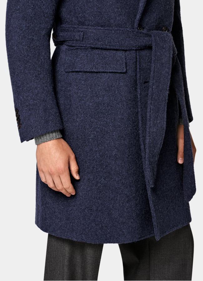 SUITSUPPLY Alpaca Polyamide by Ferla, Italy Mid Blue Belted Overcoat