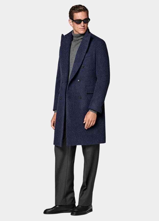 SUITSUPPLY Alpaca Polyamide by Ferla, Italy Mid Blue Belted Overcoat