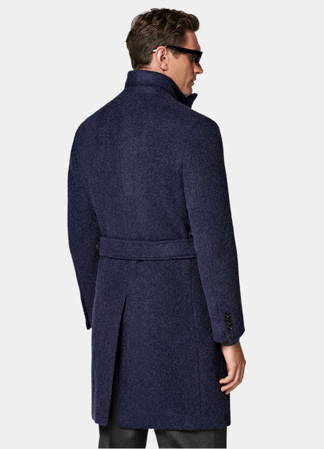 SUITSUPPLY Alpaca Polyamide by Ferla, Italy Mid Blue Belted Overcoat