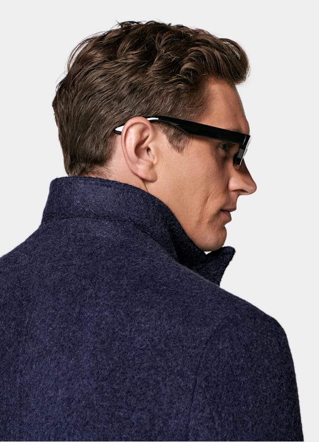 SUITSUPPLY Alpaca Polyamide by Ferla, Italy Mid Blue Belted Overcoat