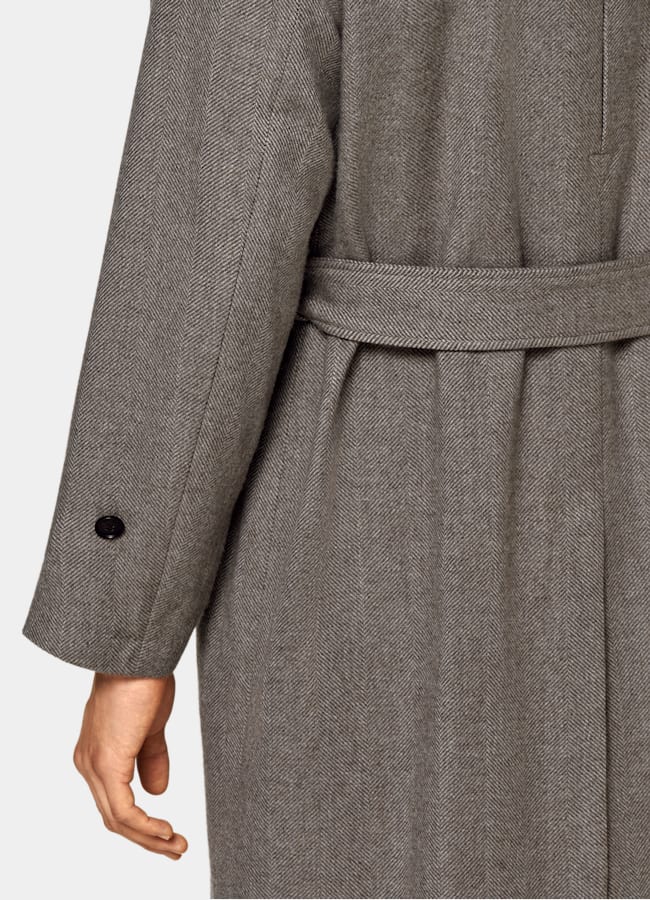 SUITSUPPLY Lana y cachemir de Rogna, Italia Abrigo gris topo punto de espiga con cinturón