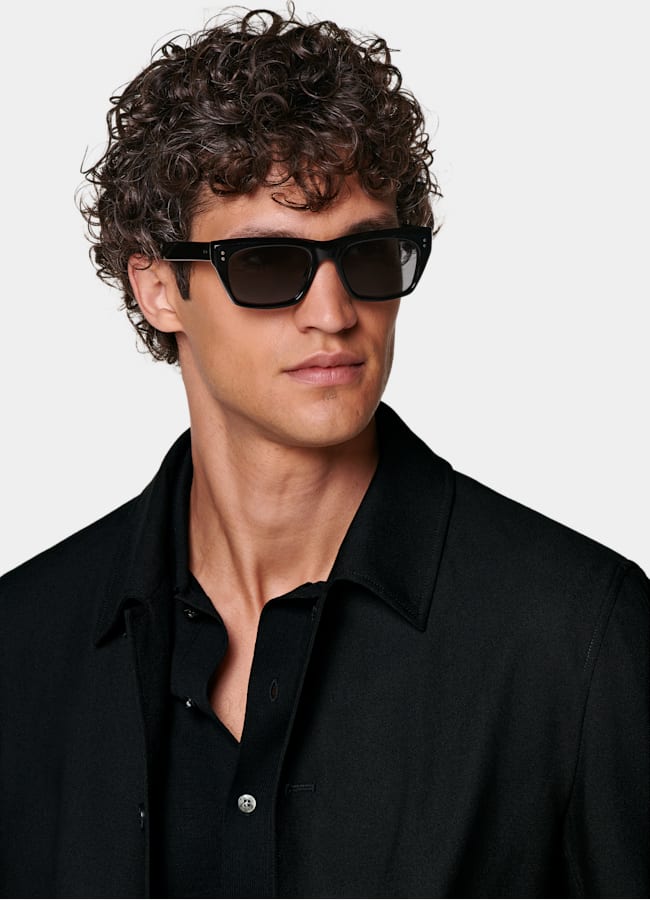 SUITSUPPLY Wrinkle-Free 4-Ply Wool by Rogna, Italy Black Bomber Jacket