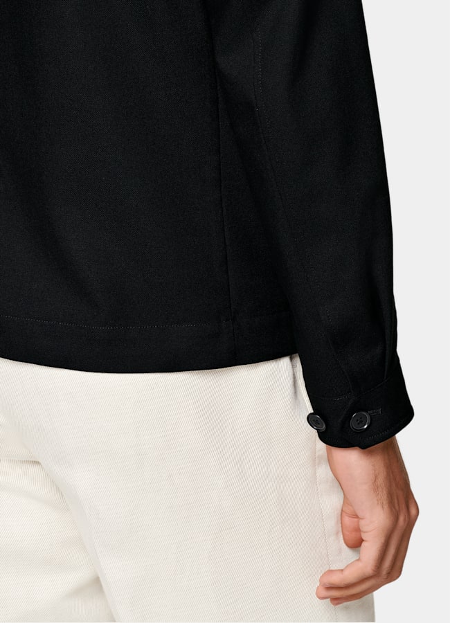 SUITSUPPLY Wrinkle-Free 4-Ply Wool by Rogna, Italy Black Bomber Jacket