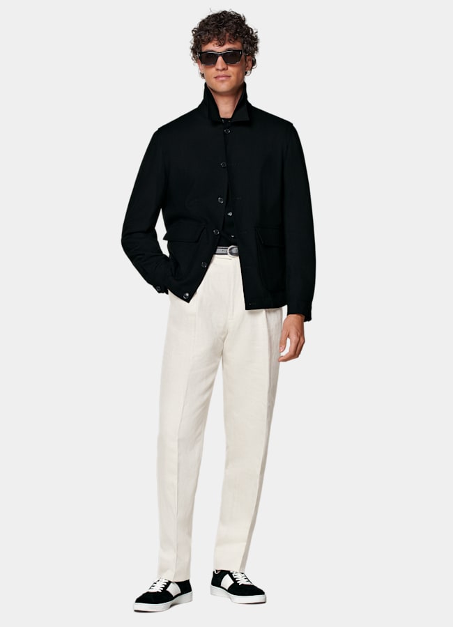 SUITSUPPLY Wrinkle-Free 4-Ply Wool by Rogna, Italy Black Bomber Jacket