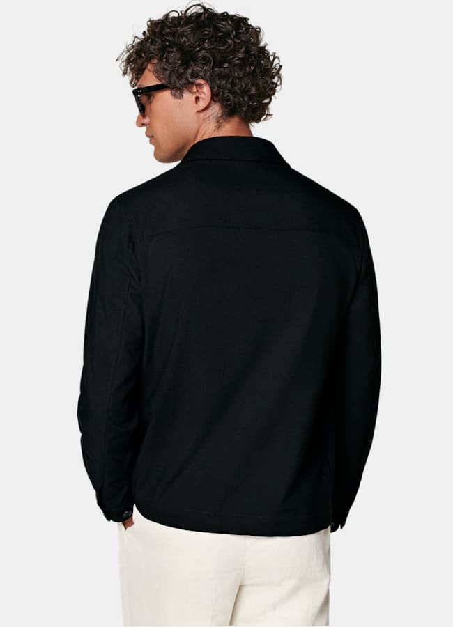SUITSUPPLY Wrinkle-Free 4-Ply Wool by Rogna, Italy Black Bomber Jacket