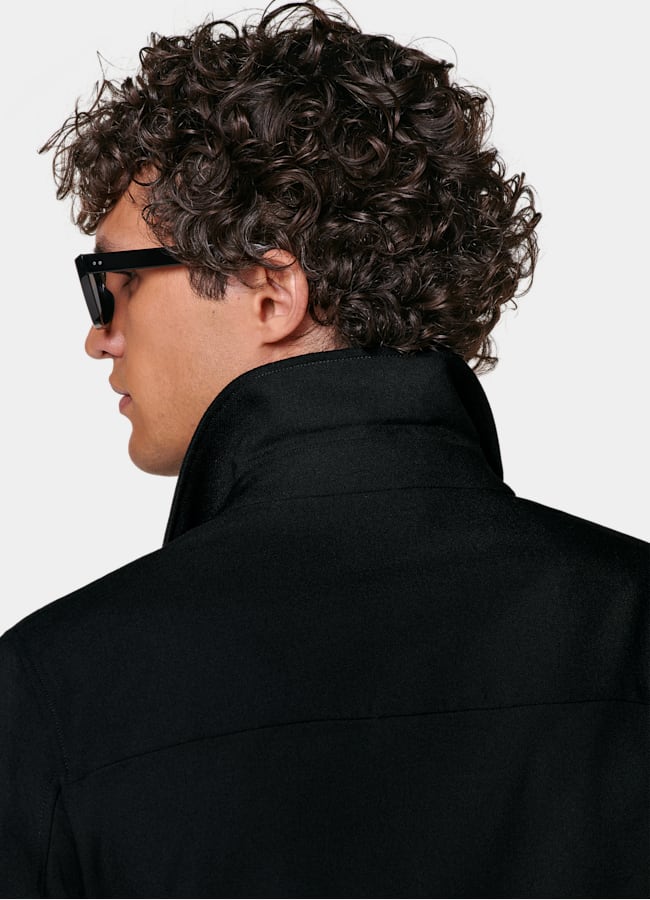 SUITSUPPLY Wrinkle-Free 4-Ply Wool by Rogna, Italy Black Bomber Jacket