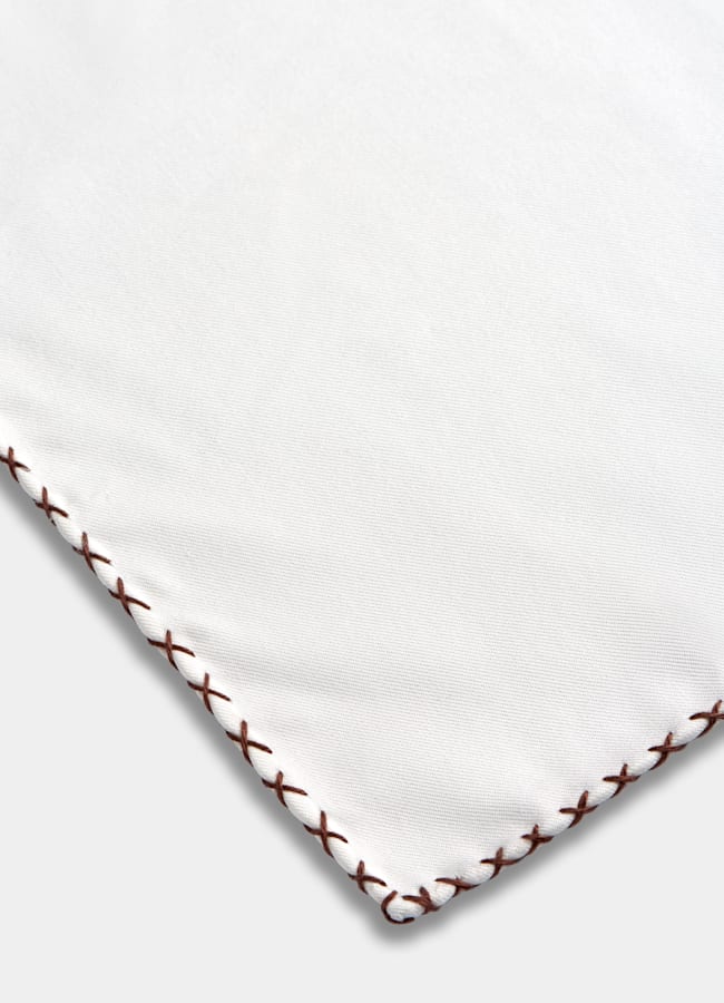 SUITSUPPLY Cotton Silk by Silk Pro, Italy White Stitch Edge Pocket Square