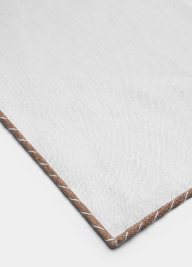 SUITSUPPLY Pure Linen by Silk Pro, Italy White Stitch Edge Pocket Square