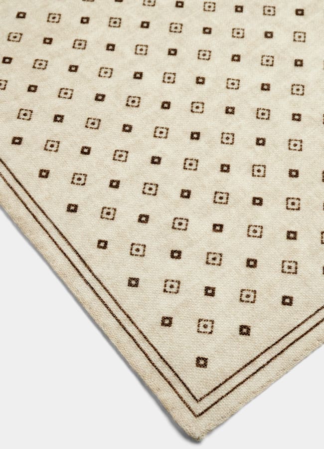 SUITSUPPLY Wool Silk by Silk Pro, Italy Light Brown Graphic Pocket Square