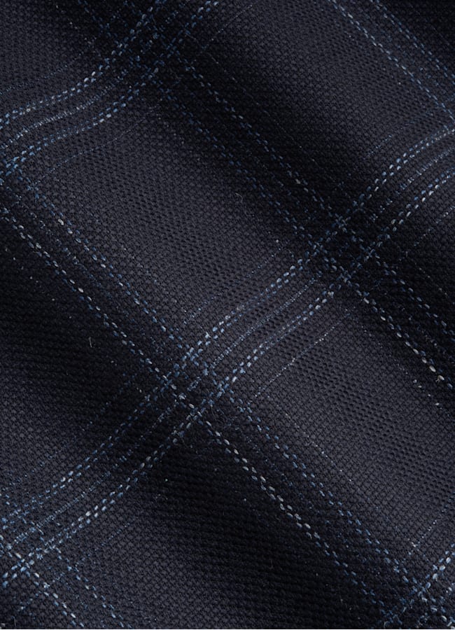 SUITSUPPLY Summer Stretch Wool Blend by Reda, Italy Navy Checked Tailored Fit Havana Blazer