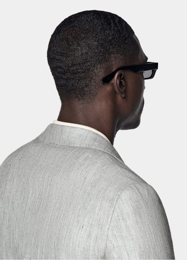 SUITSUPPLY Summer Linen Wool by Drago, Italy Light Grey Herringbone Tailored Fit Havana Blazer