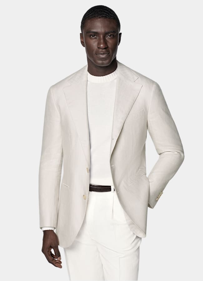 SUITSUPPLY Été Lin, laine, soie par Rogna, Italie Blazer Roma coupe Relaxed sable à chevrons