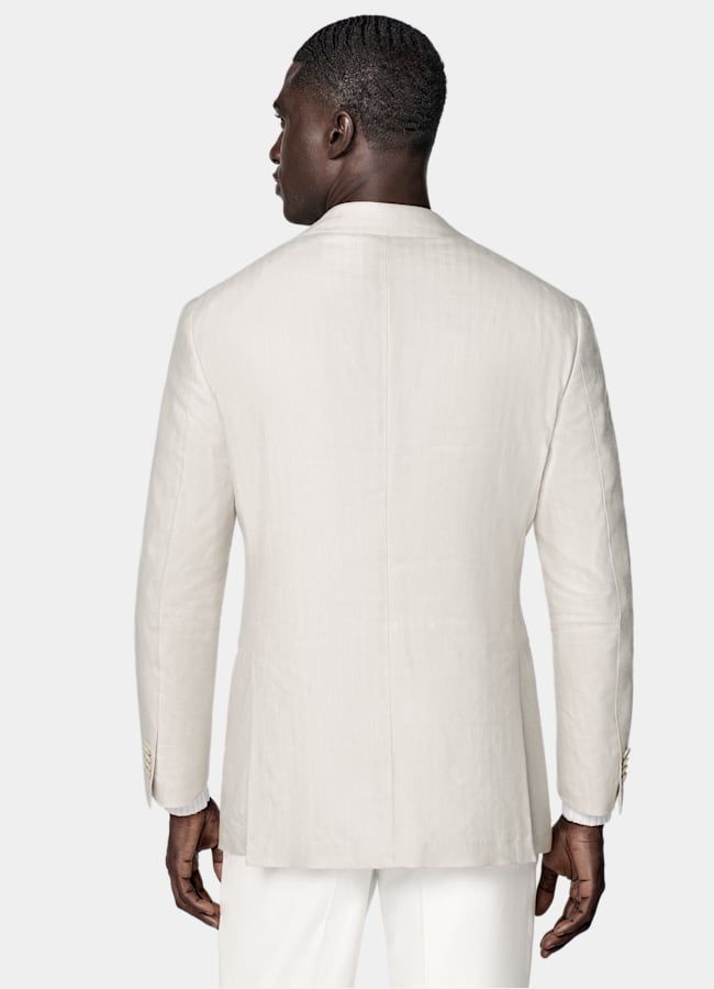 SUITSUPPLY Été Lin, laine, soie par Rogna, Italie Blazer Roma coupe Relaxed sable à chevrons